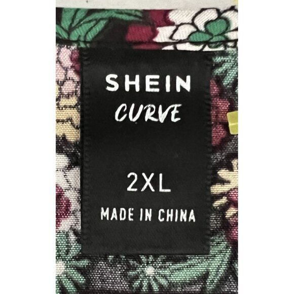 Shein Curve Womens Boho Floral Patchwork Print V-Neck Smocking Blouse 2XL - Picture 5 of 7